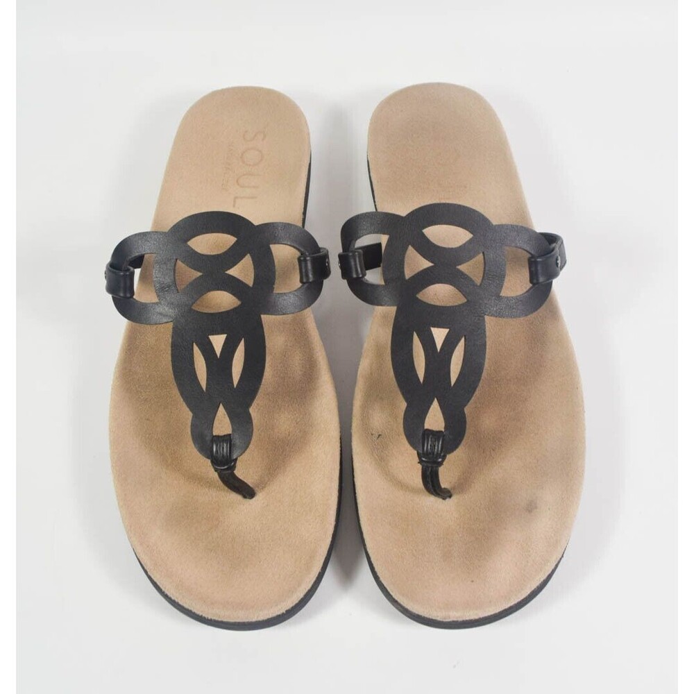 Soul by Naturalizer Janice Black T Strap Slip On Thong Sandals Sz 11M